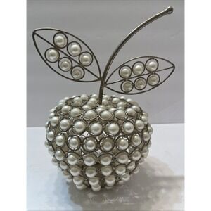 Decorative Silver And Pearl Wire Apple Home Decor 9 X 6.5"